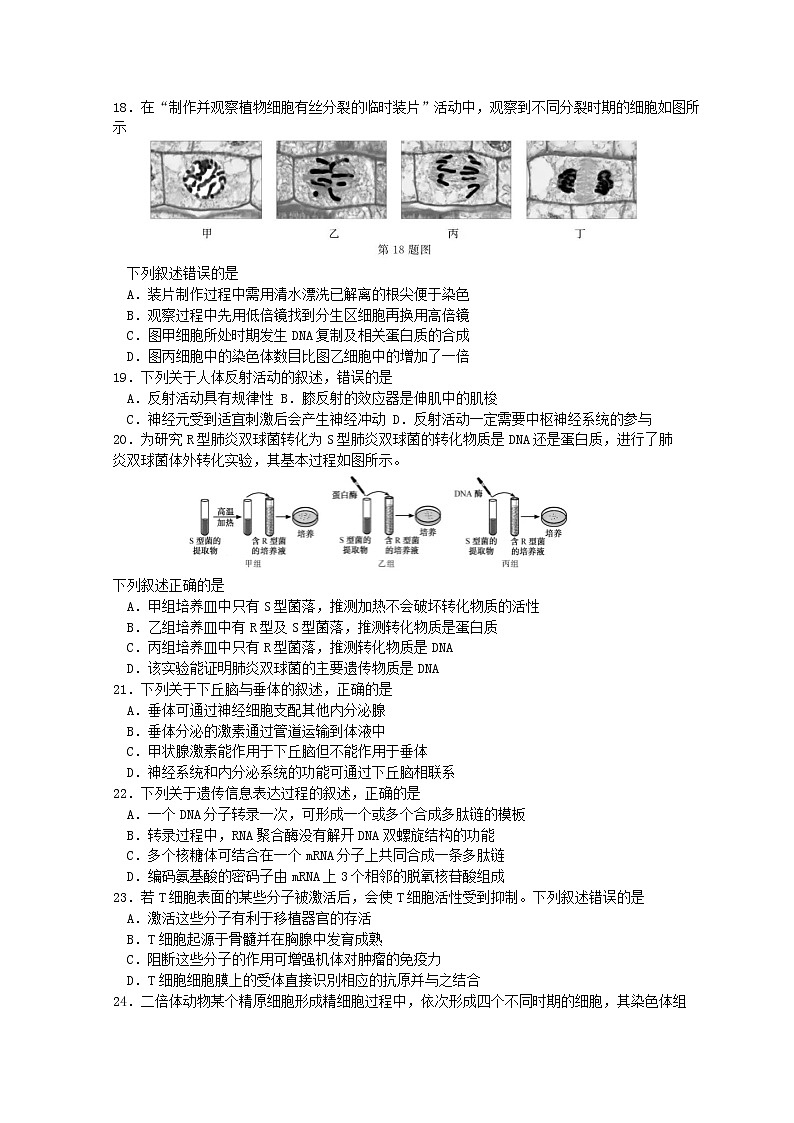 2019浙江省4月普通高中学业水平考试生物含答案第3页