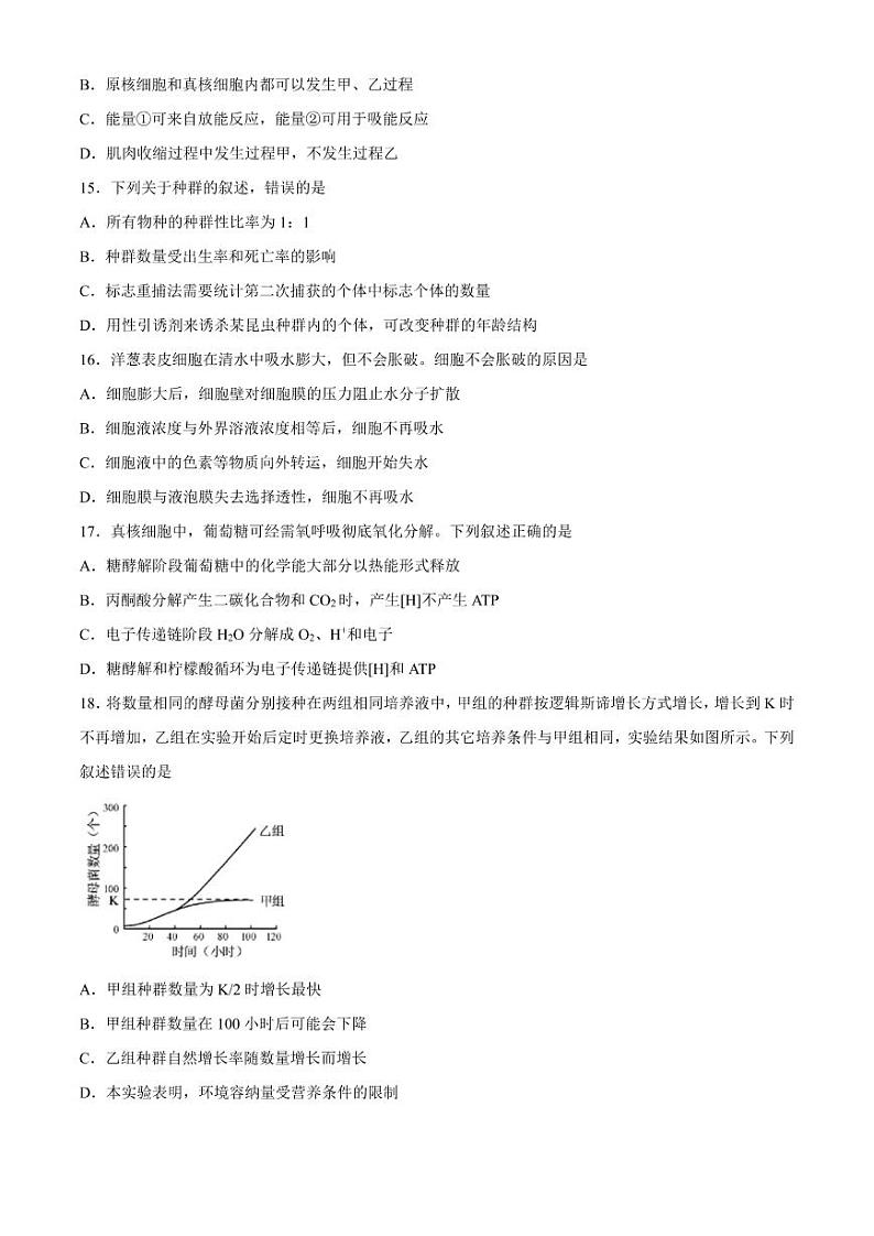 2021浙江省1月学考真题生物高清PDF版含答案第3页