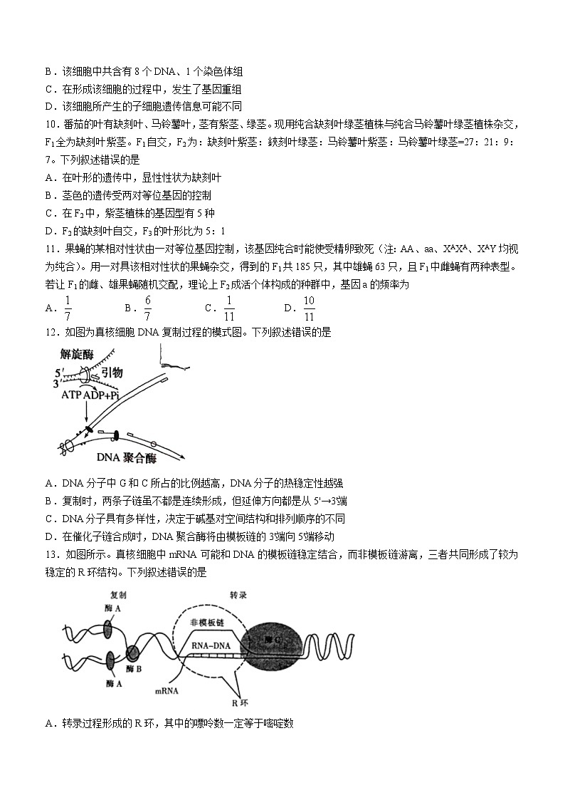 2023安徽省皖江名校联盟高三上学期开学考试生物含解析03