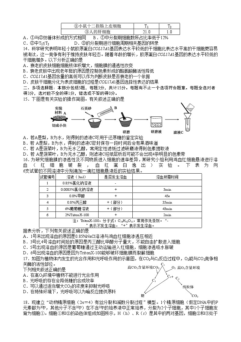 2023扬州中学高三上学期开学考试生物试题含答案03