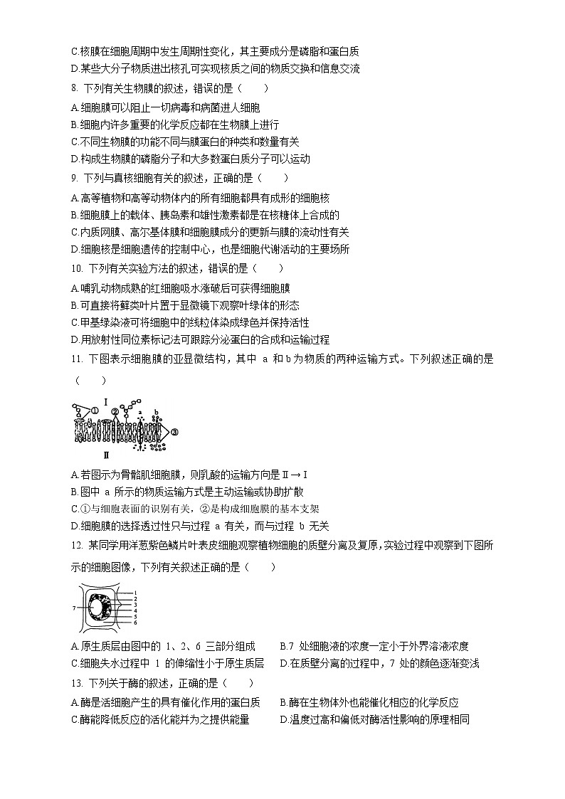 四川省德阳市第三中学2022-2023学年高三上学期第一次综合考试（开学考试）生物试题含答案第2页
