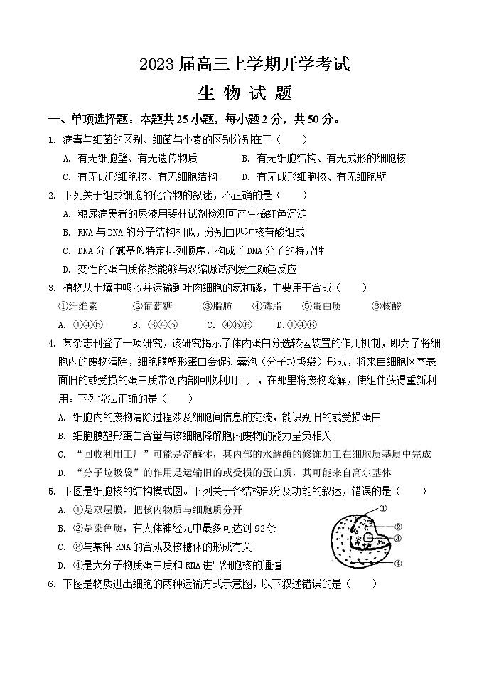 生物试题 无答案第1页