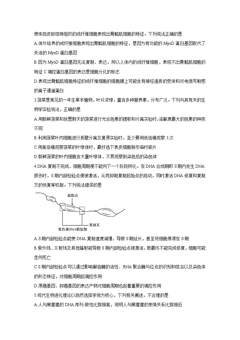2021山东省高三上学期开学质量检测试题生物含答案第2页