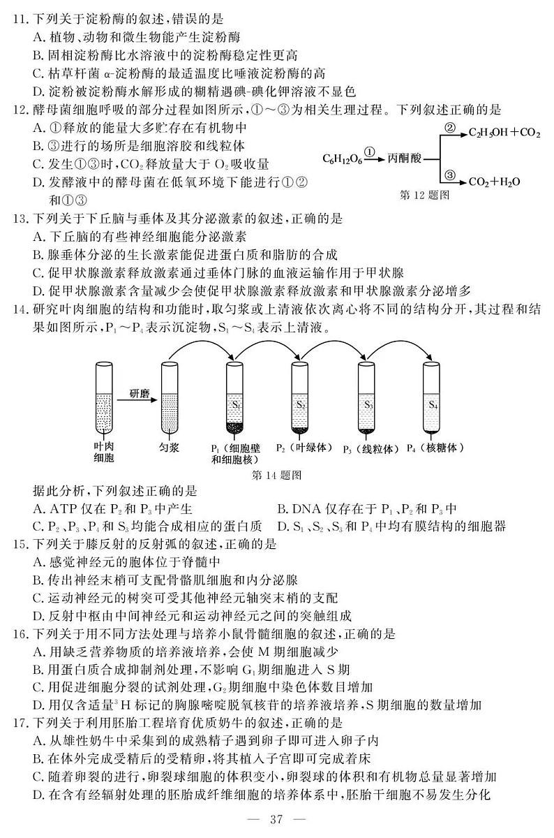 2020浙江省1月普通高校招生选考科目试题生物PDF版含答案第2页
