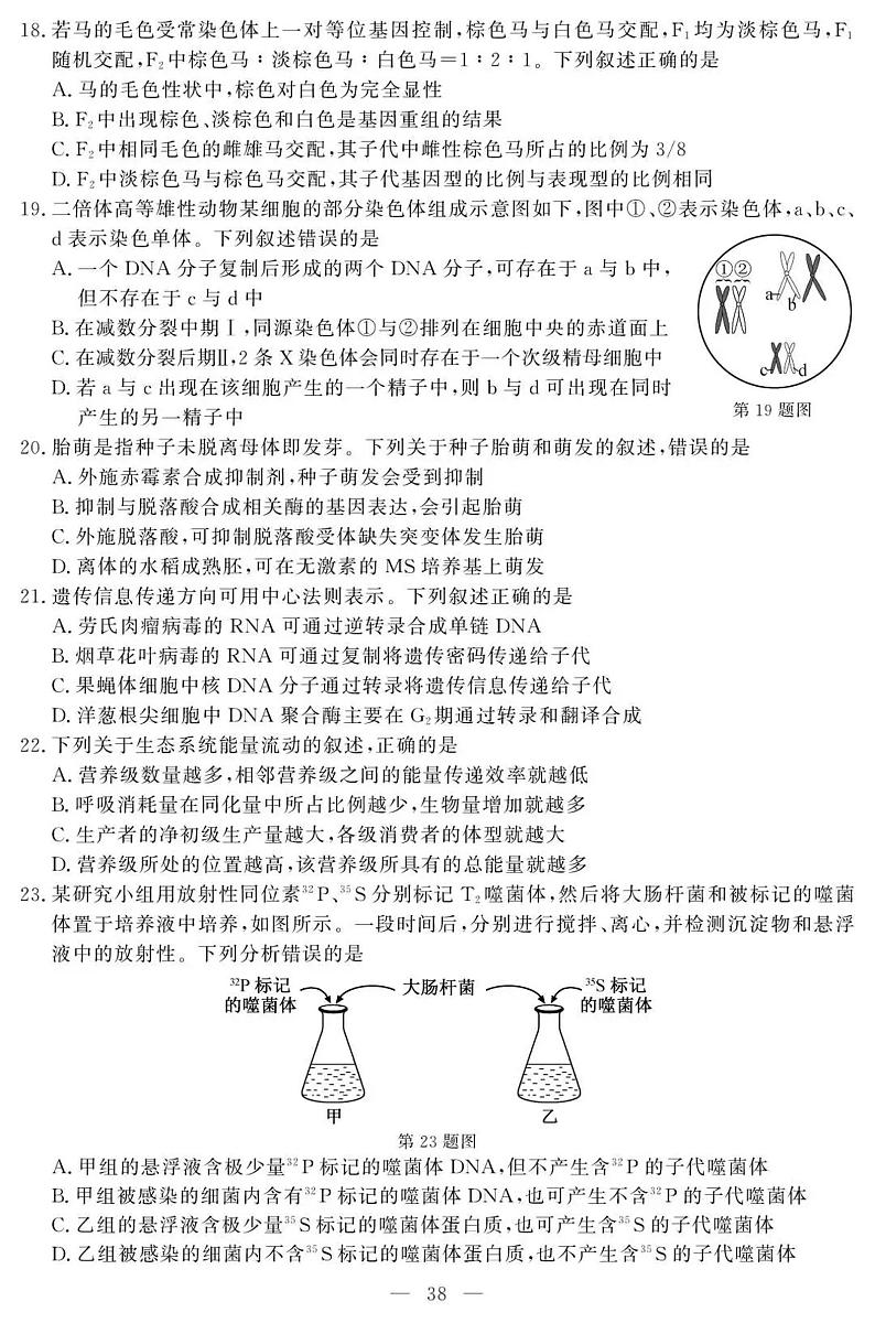 2020浙江省1月普通高校招生选考科目试题生物PDF版含答案第3页