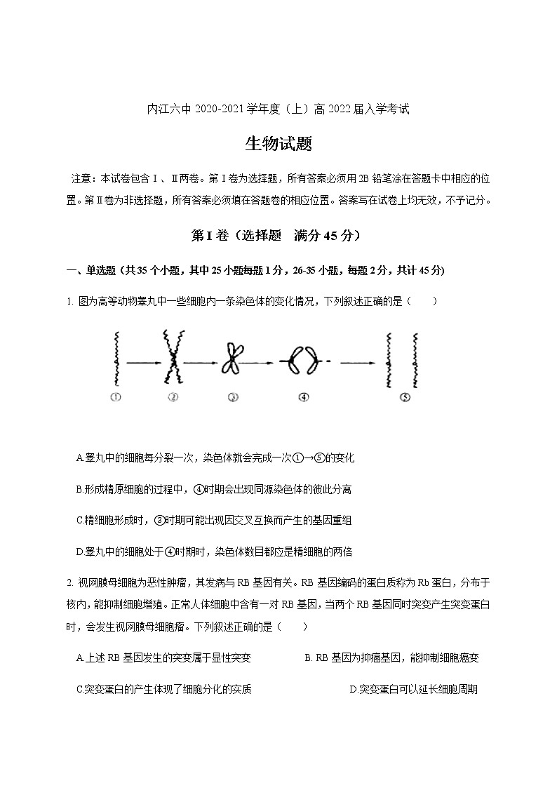 2021内江六中高二上学期开学考试生物试题含答案第1页