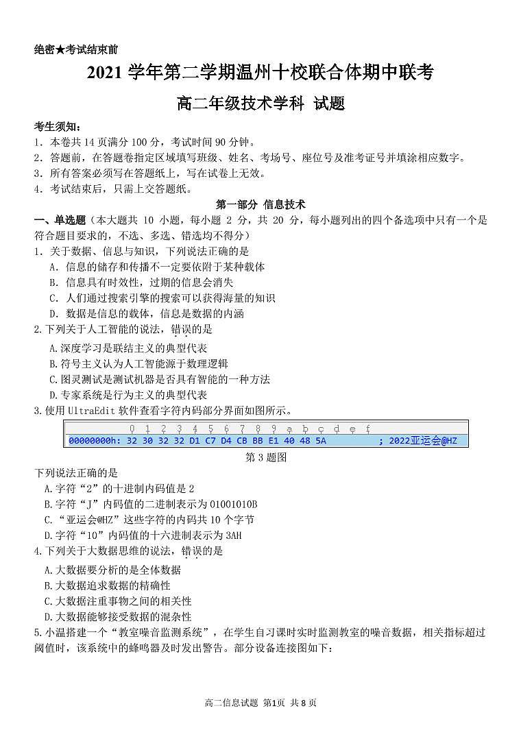高二信息学科试题定稿第1页