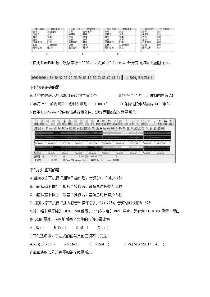 2021湖州高二下学期期末信息技术含答案第2页