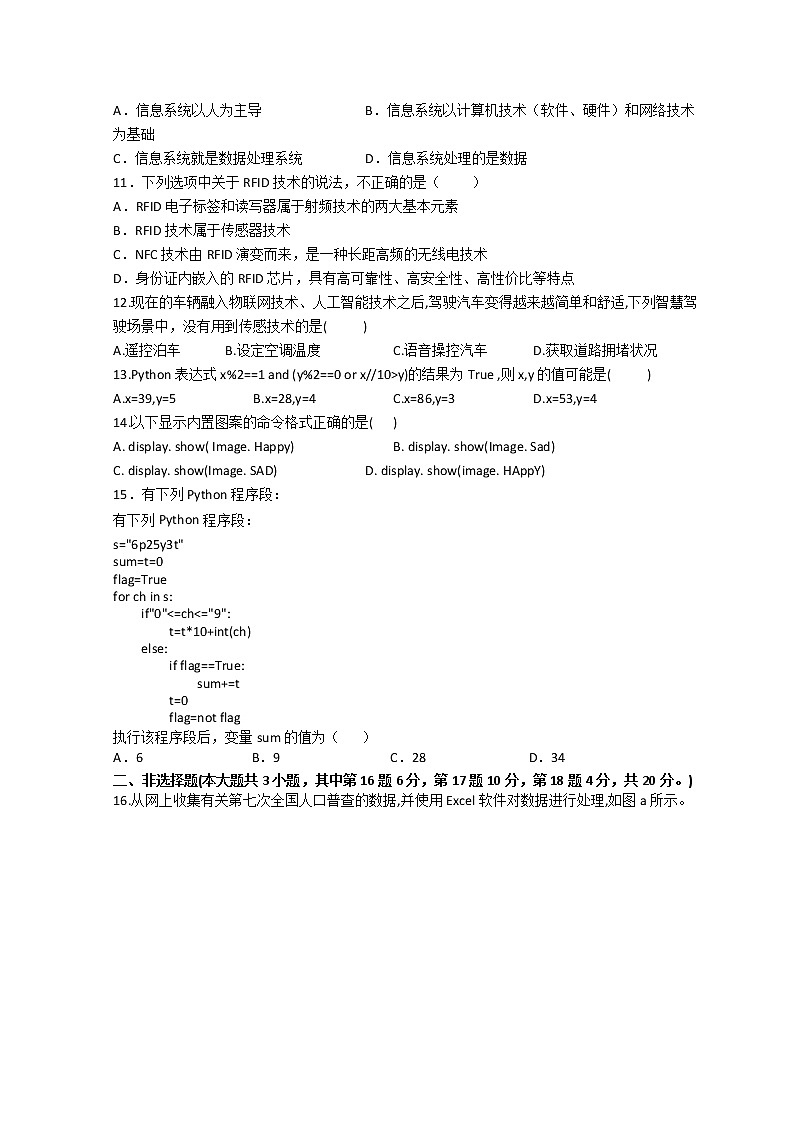2022台州玉环玉城中学高二下学期第一次月考信息技术试题（学考）含解析第3页