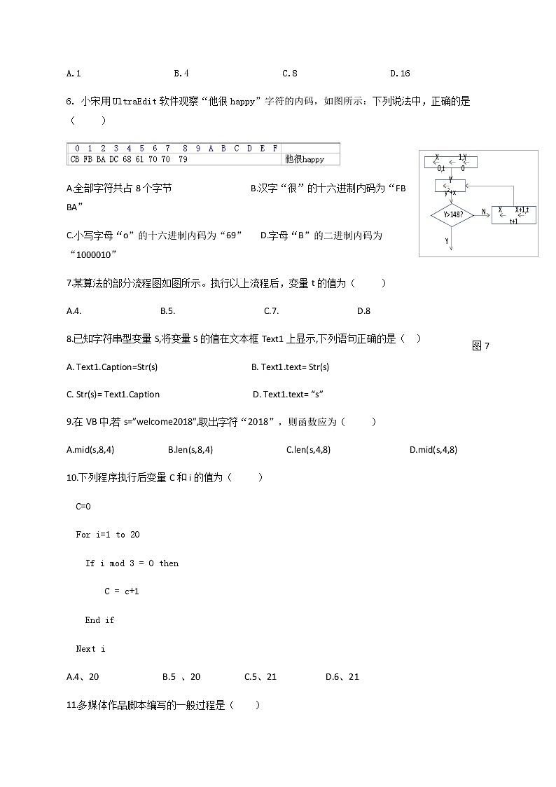 2021金华曙光学校高二上学期第一阶段考试信息技术试题含答案第2页