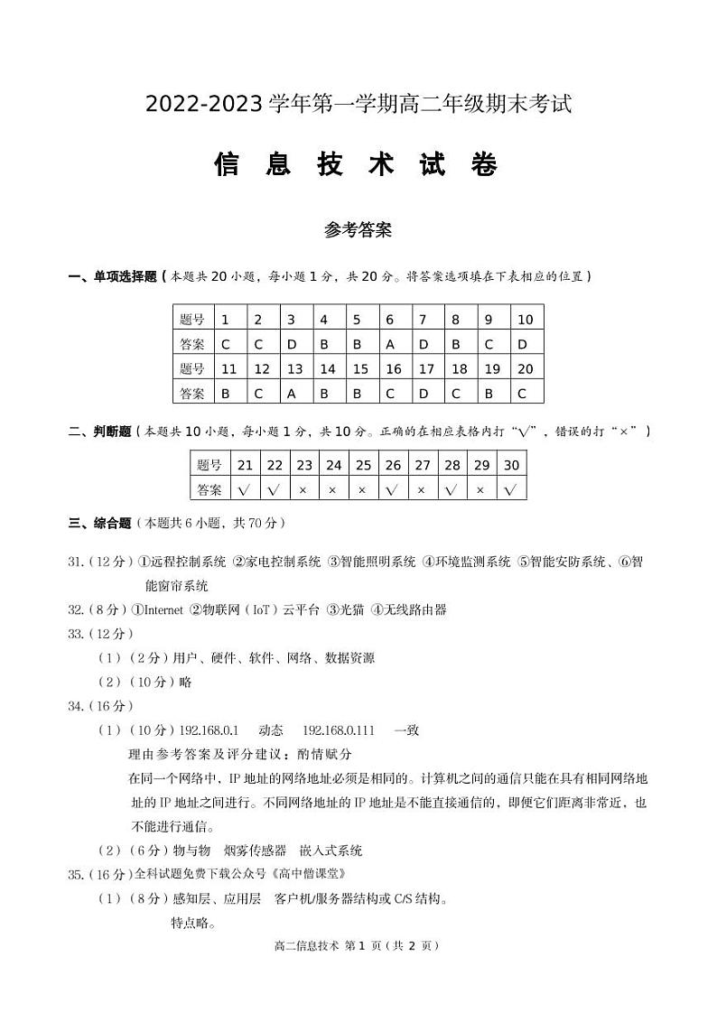 信息技术答案第1页