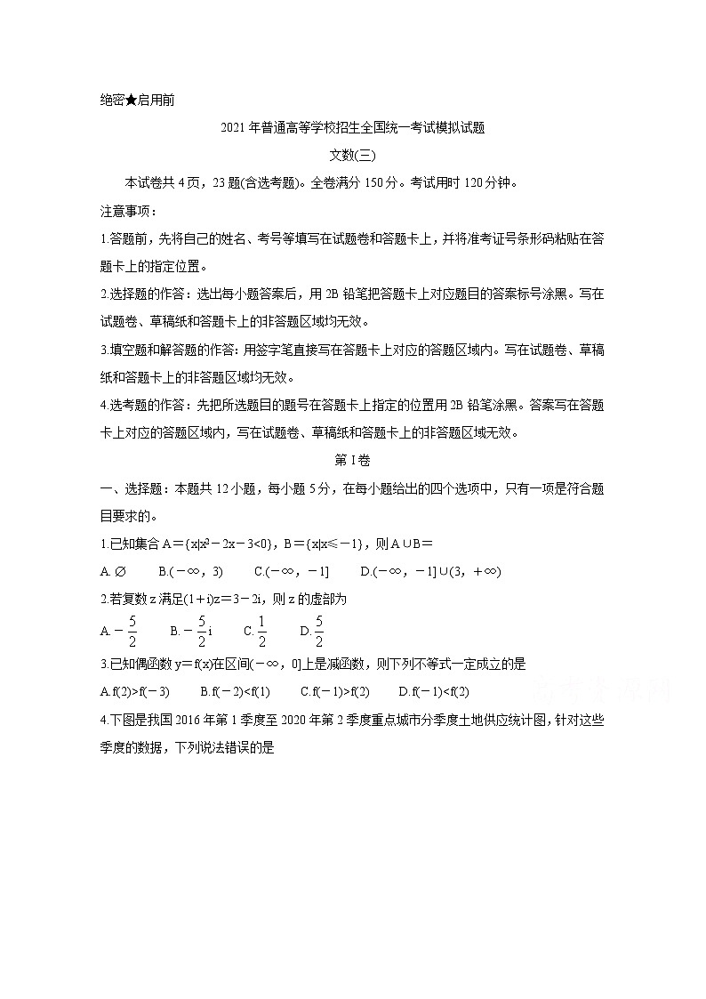 2021全国卷Ⅲ衡水金卷先享题信息卷（三）数学（文）含解析第1页