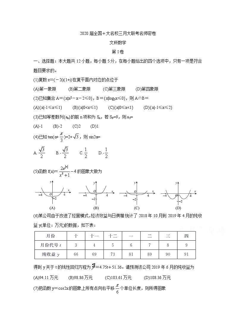 2020全国十大名校三月大联考名师密卷数学（文）含答案第1页