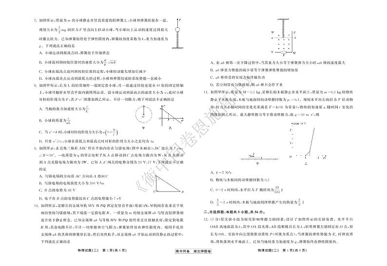 2022年湖北省普通高中学业水平等级考试模拟演练（二）物理试卷第2页