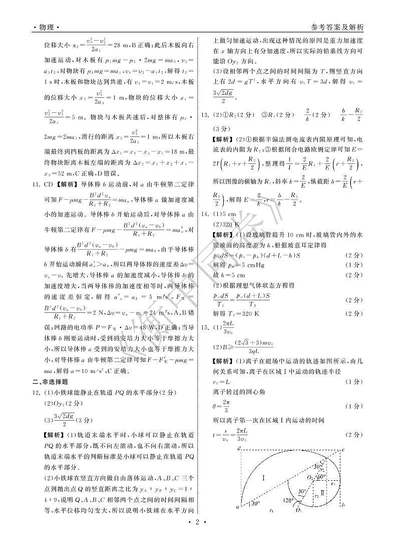 2022年湖北省普通高中学业水平等级考试模拟演练（一）物理答案第2页