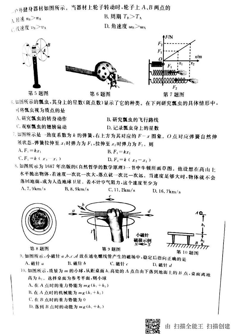 2018浙江省6月普通高中学业水平考试物理PDF版无答案第2页