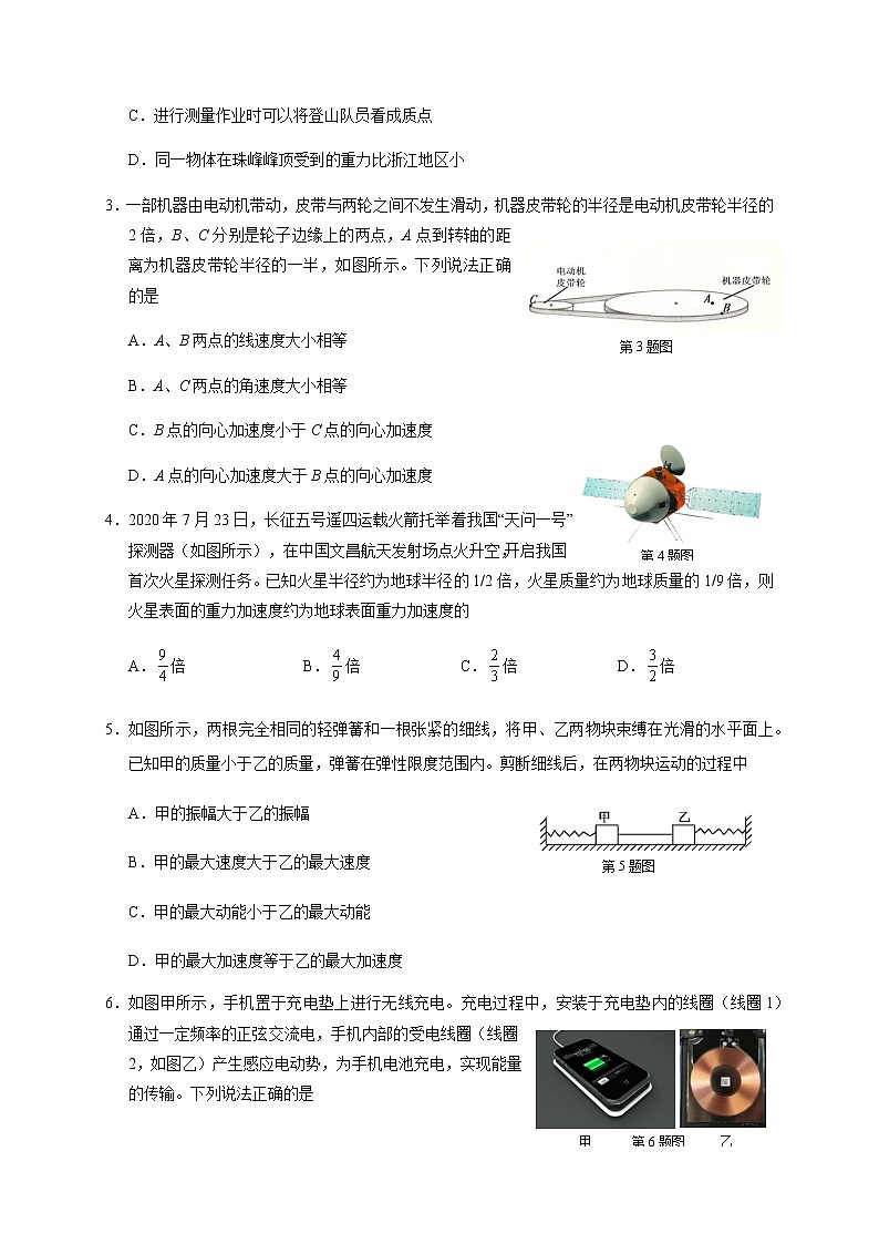 2021浙江省A9协作体高三暑假返校联考物理试题含答案第2页