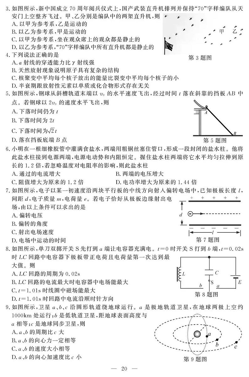 2020浙江省1月普通高校招生选考科目试题物理PDF版含答案第2页