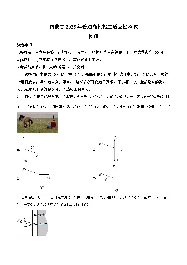 2025年1月八省联考高考综合改革适应性测试——高三物理试卷无答案（内蒙古）第1页