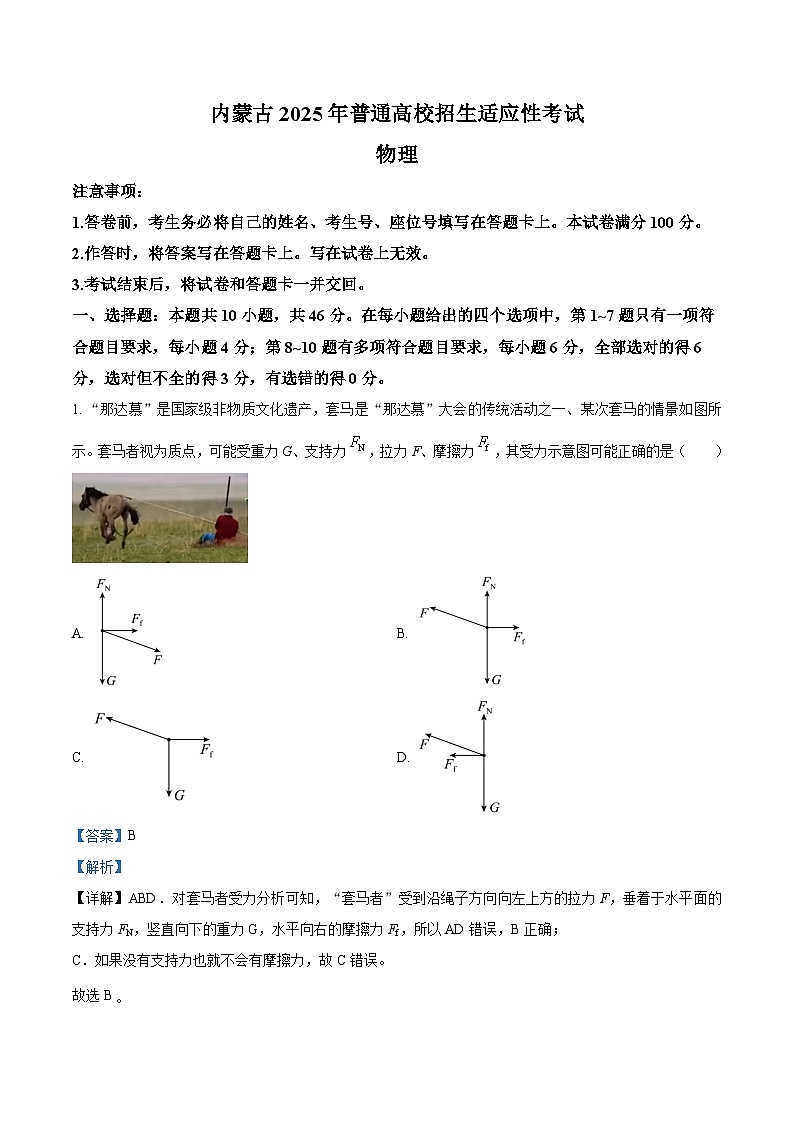 2025年1月八省联考高考综合改革适应性测试——高三物理试卷含解析（内蒙古）第1页