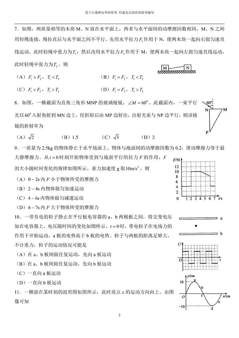2017年华侨港澳台联考试卷真题--物理试题第2页
