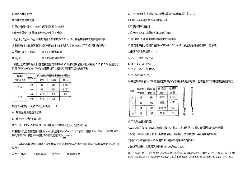 2021四川省新津中学高二下学期开学考试化学试题缺答案第2页