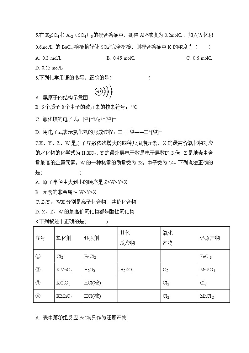 2021定远县育才学校高二上学期开学考试化学试题含答案第2页