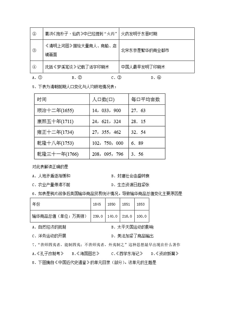 2021重庆市实验中学校高一下学期第一阶段测试历史试题含答案第2页