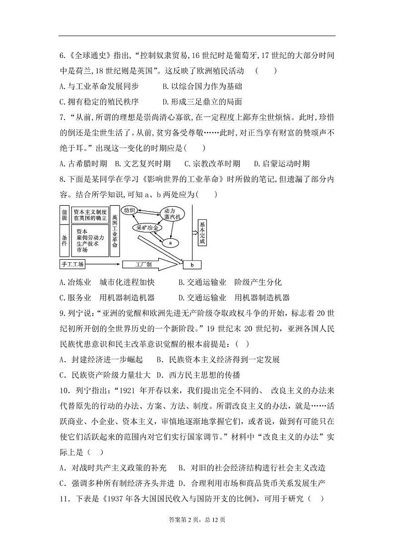 2021山东省临朐县实验中学高一下学期6月月考历史试题PDF版含答案第2页