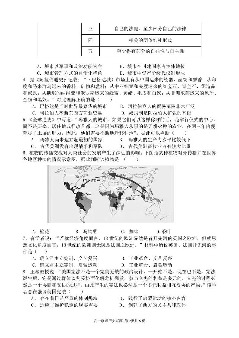 三峡名校联盟2022年春季联考2024届历史试题第2页