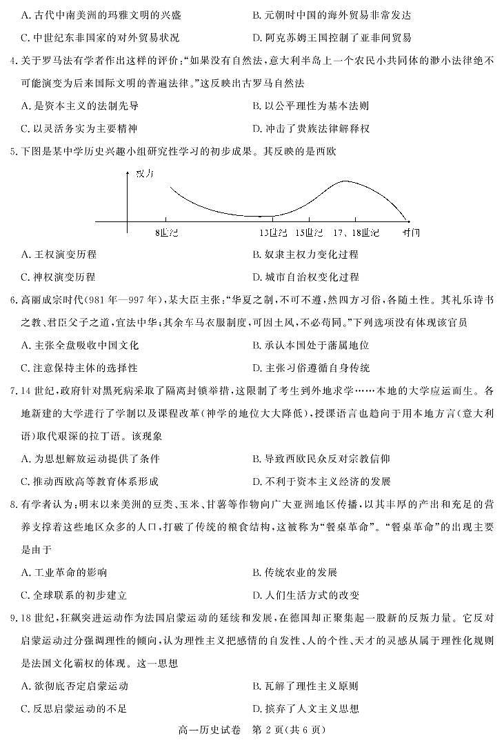 2021湖北省重点中学高一下学期5月联考历史试卷PDF版含答案第2页