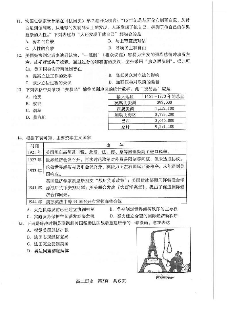 2021常熟高二下学期学生寒假自主学习调查历史试题扫描版含答案第2页