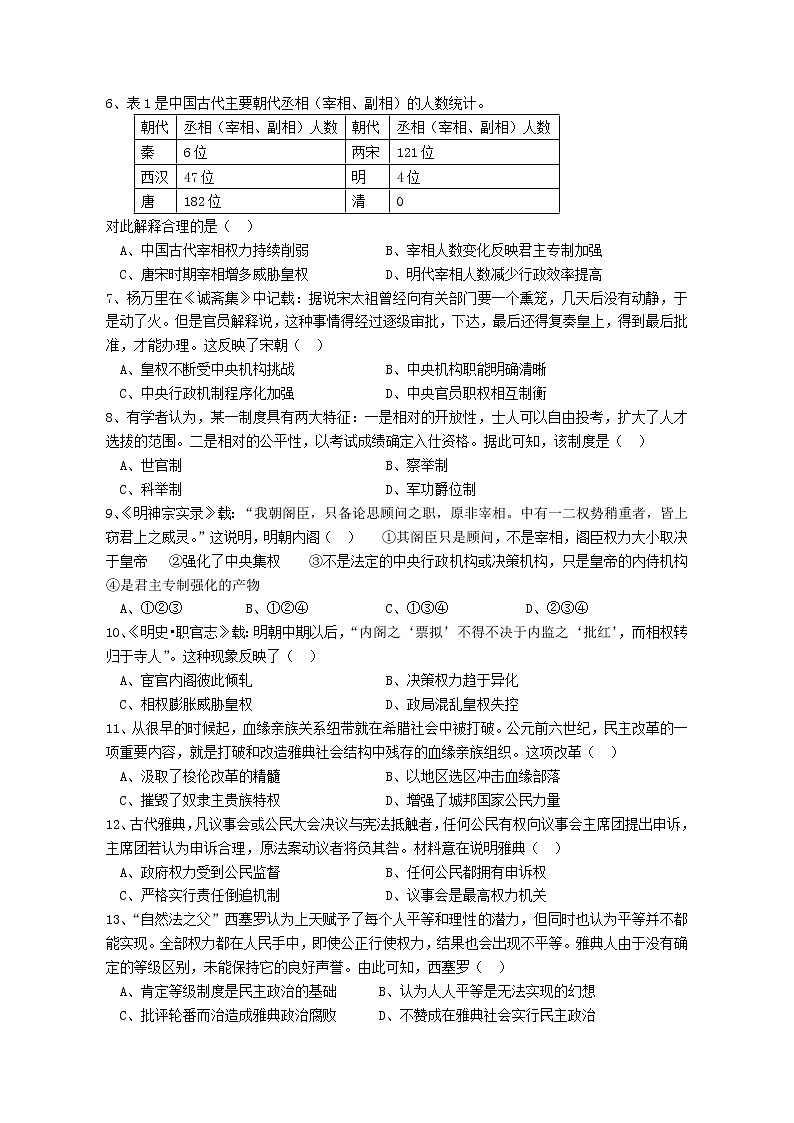 益阳市箴言中学2020年上学期高一周考（三）历史试卷第2页