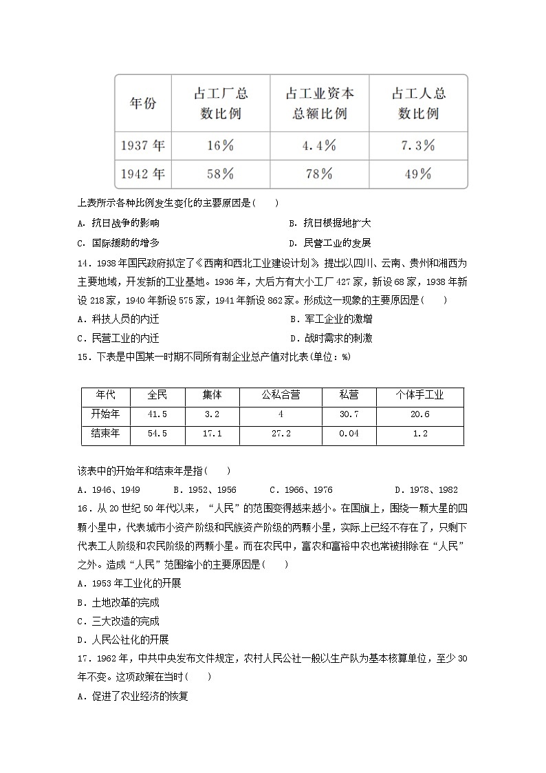 2020咸阳武功县普集高级中学高一下学期第二次月考历史试题含答案第3页
