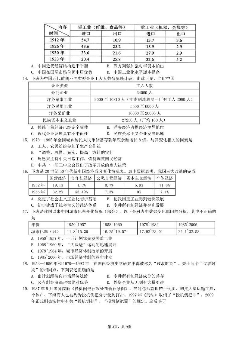 河北省沧州市第一中学2019-2020学年高一下学期第三次月考历史试题（可编辑PDF版）第3页