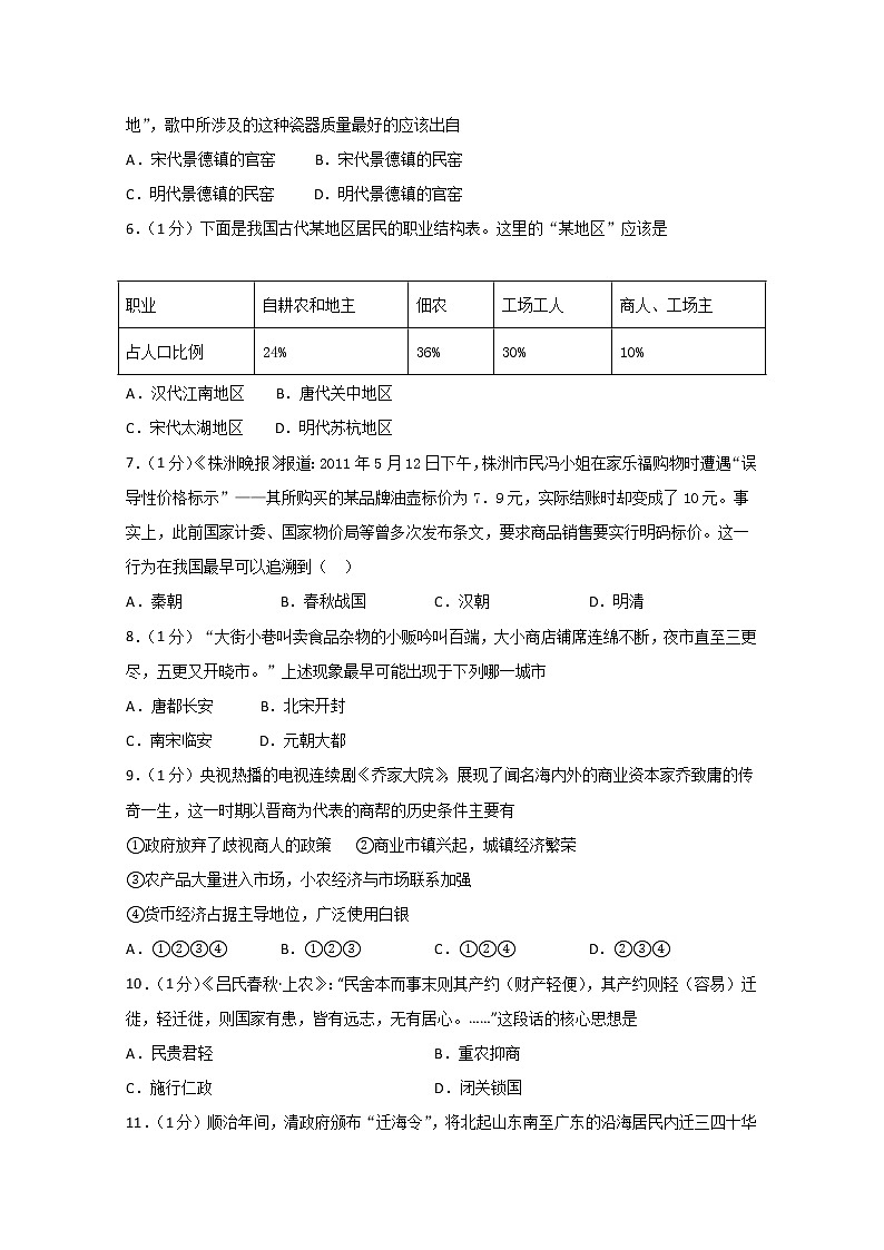 2020贵港覃塘高级中学高一3月月考历史试题含答案第2页