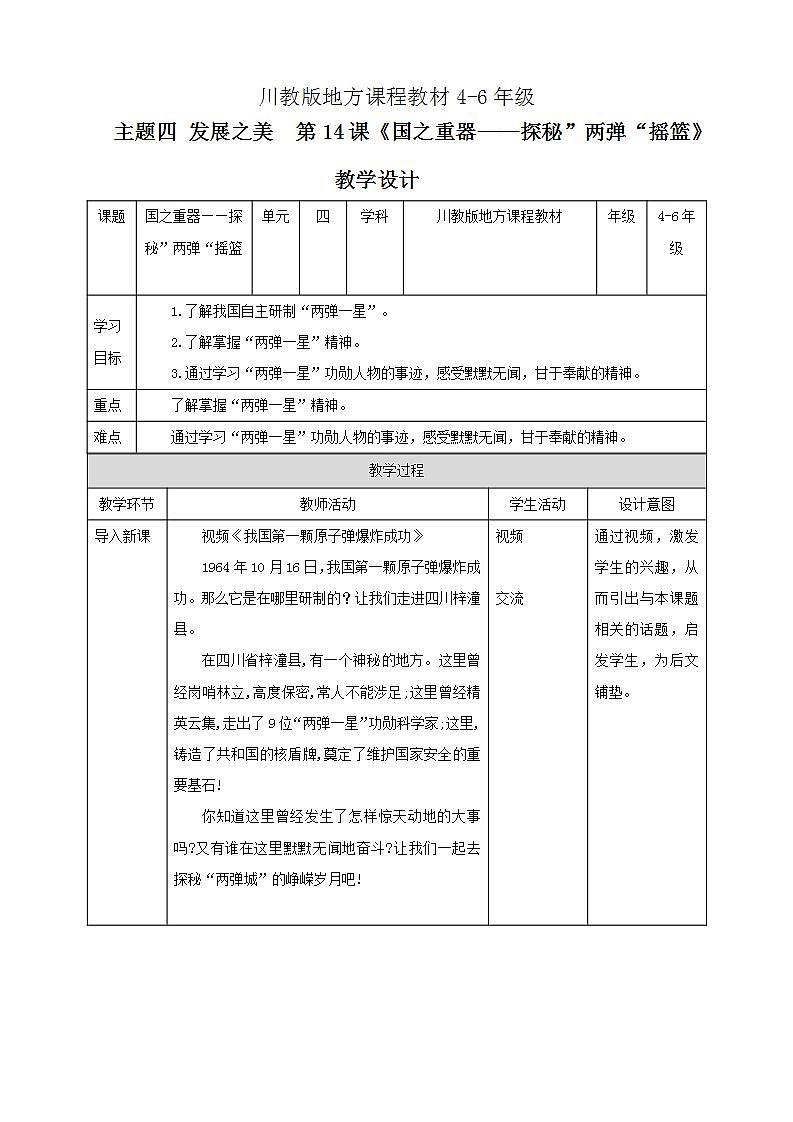 可爱的四川 四至六年级 第14课《国之重器—探秘”两弹“摇篮》PPT课件+教案+视频素材01