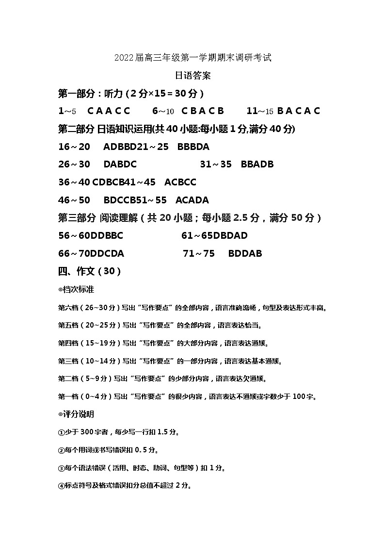 江苏省苏北四市（徐州、淮安、宿迁、连云港）2021-2022学年高三上学期期末调研考试日语PDF版含答案（含听力）01