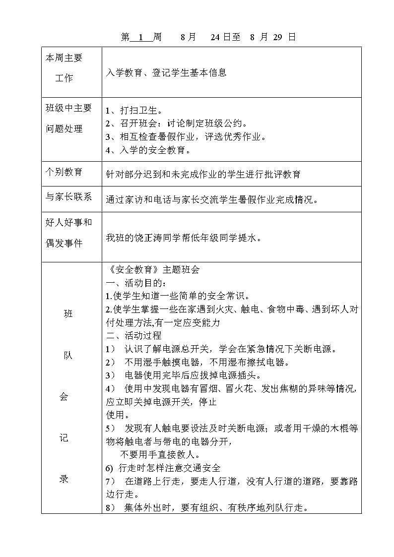 好班主任推荐-班会记录教案01