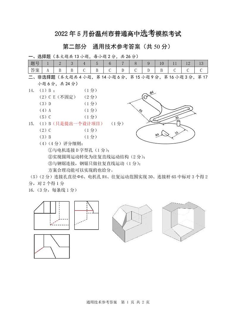 10.2022.5(选考)通用技术试题参考答案第1页