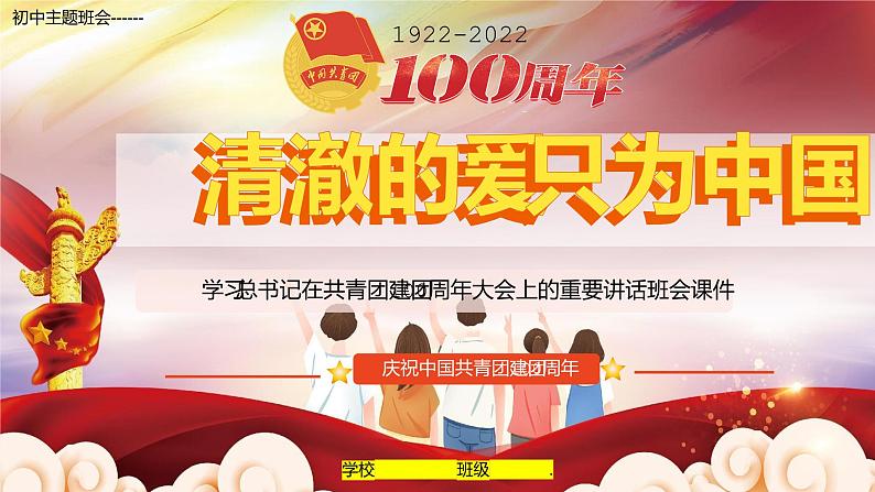 初中主题班会----学习总书记在共青团建团100周年大会上的重要讲话班会课件第1页