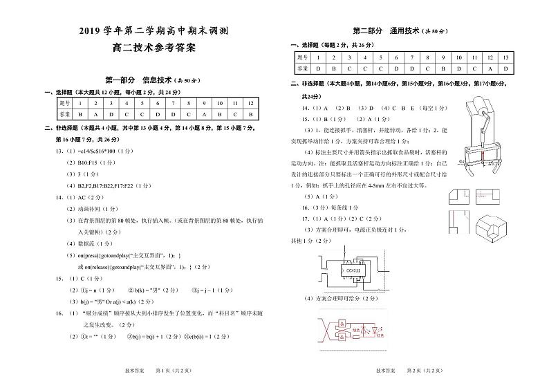高二技术参考答案第1页