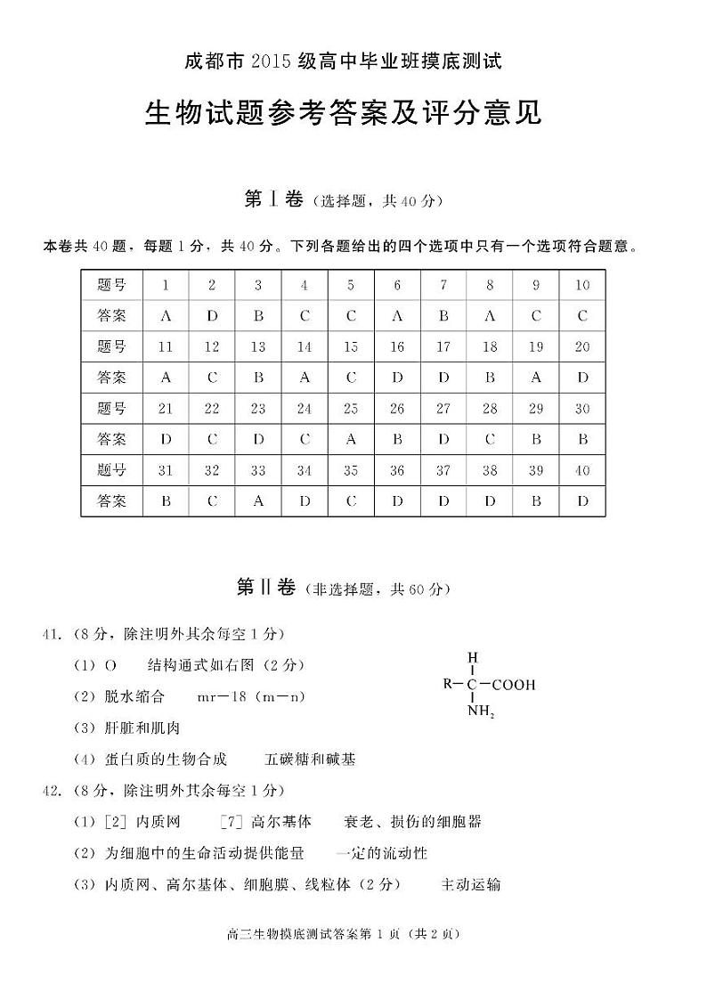 2018成都零诊 试卷01