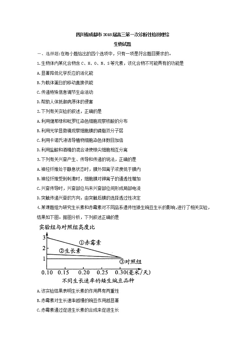 四川省成都市2018届高三第一次诊断性检测试题生物第1页