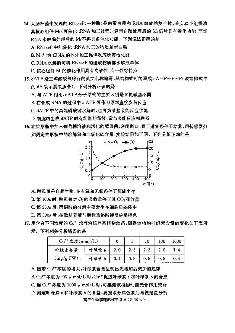 四川省成都市2020届高中毕业班摸底测试生物试题（扫描版）第3页