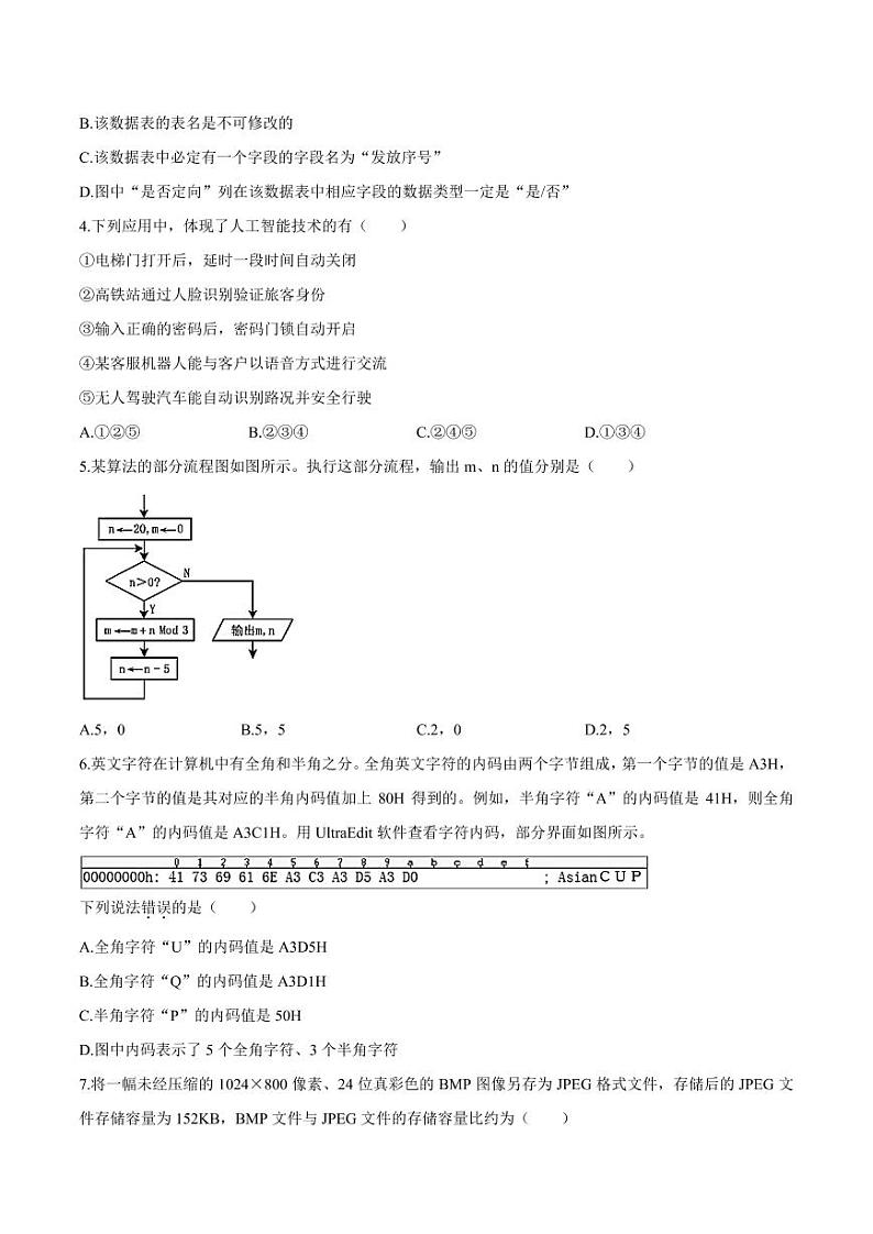 2021浙江省1月学考真题技术高清PDF版含答案第2页