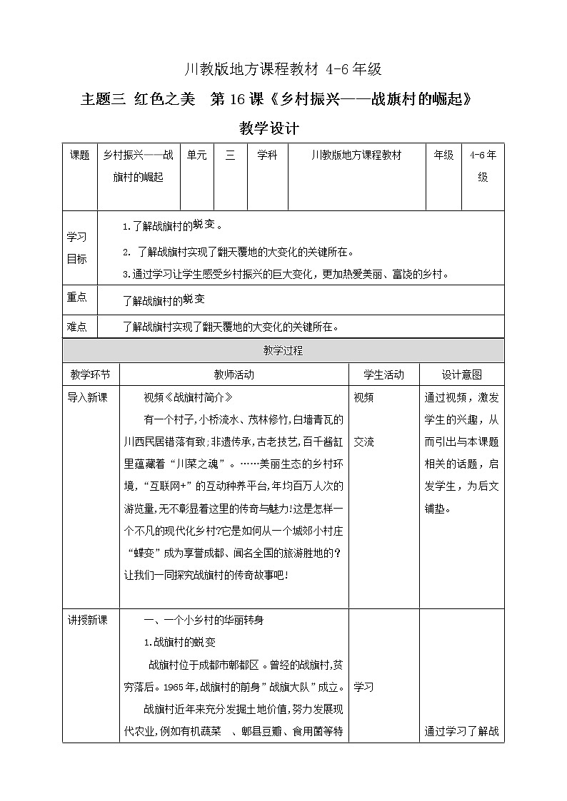 川教版4-6可爱的四川 16 乡村振兴—战旗村的崛起 课件+教案+素材01