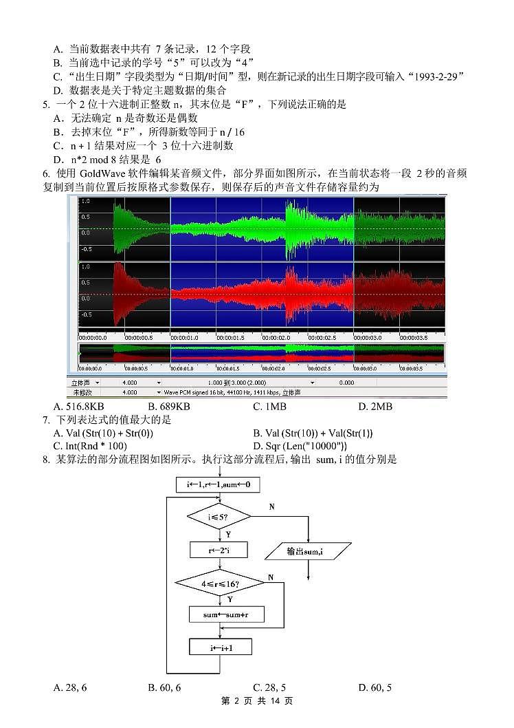2021浙江省山水联盟高三12月联考技术试题PDF版含答案第2页