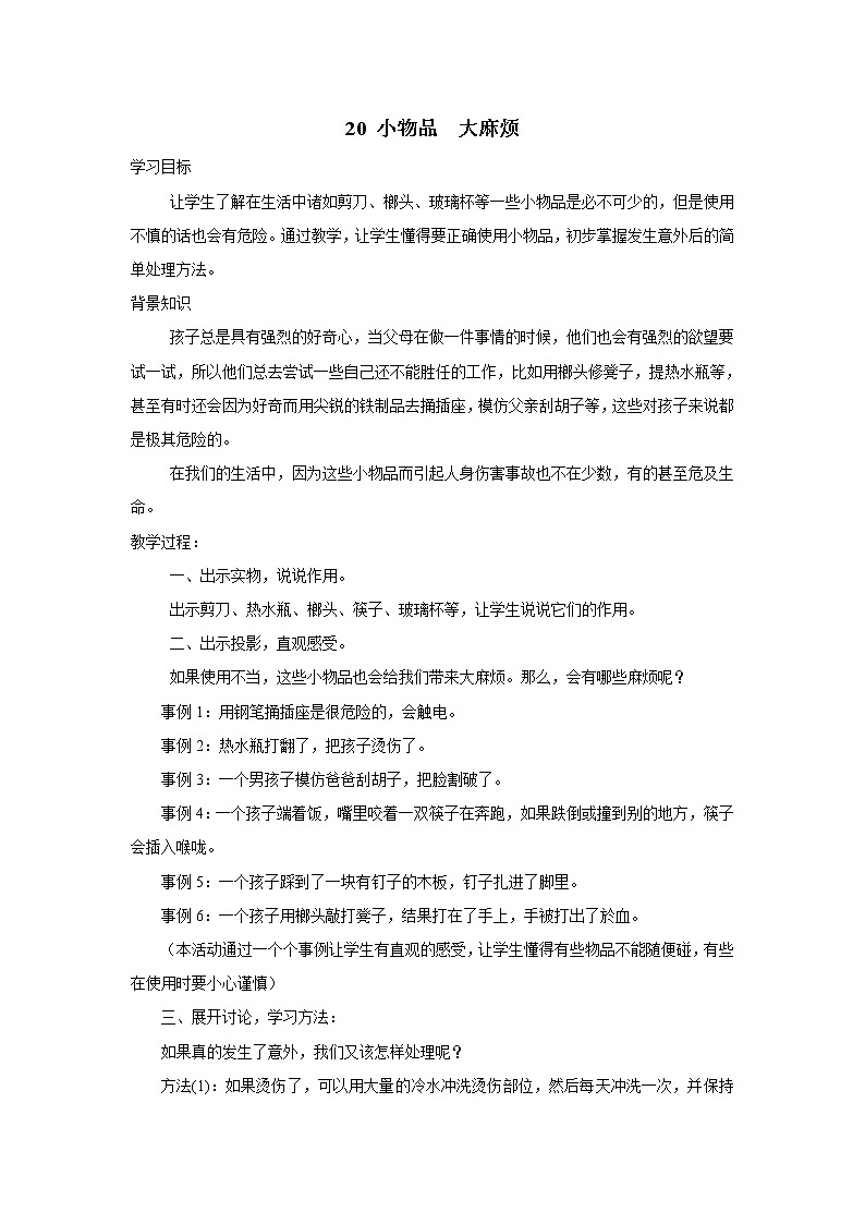 第20课 小物品 大麻烦 教学设计第1页