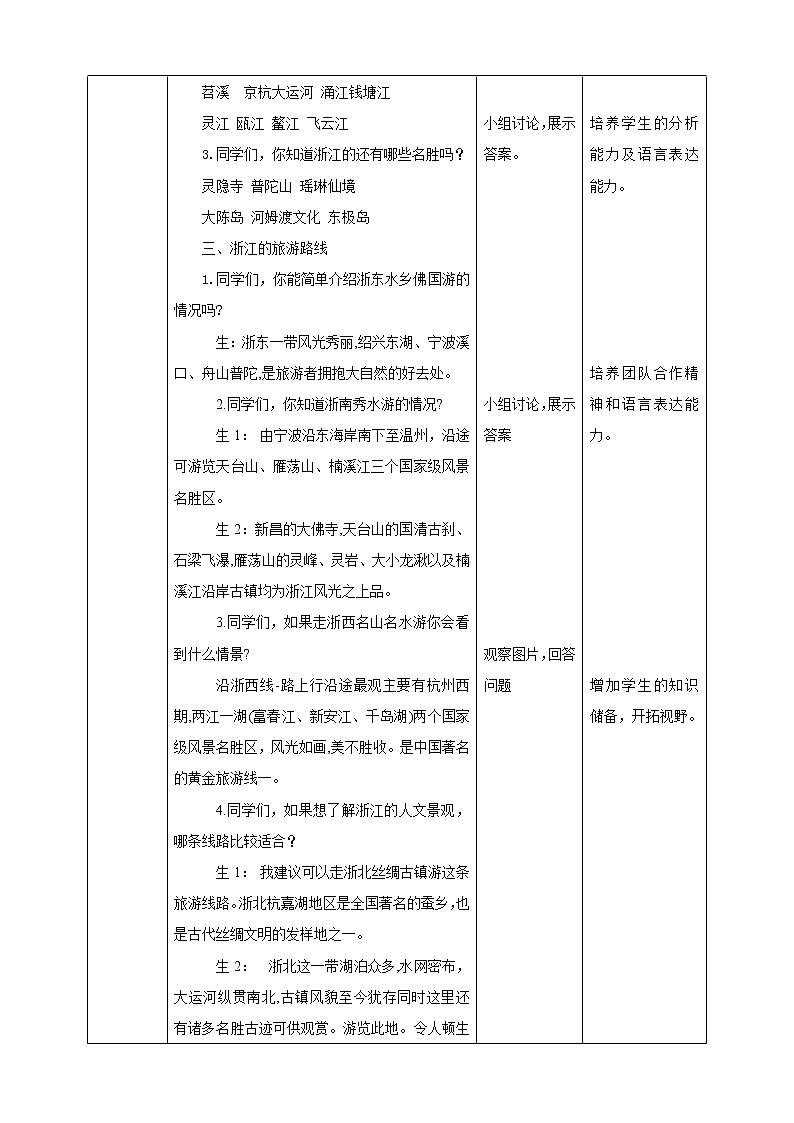 浙教版人·社会·自然三年级第7课美丽的浙江 教学设计第2页